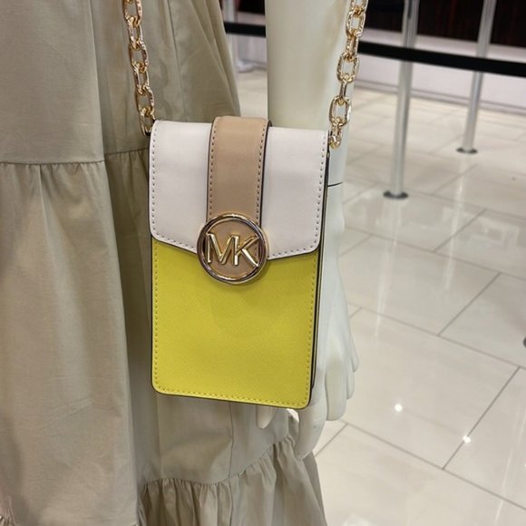 Michael Kors Carmen Small Color-Block Faux Leather Phone Crossbody Bag Sunshn - Picture 16 of 16